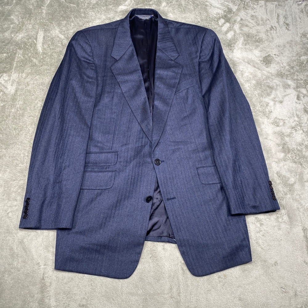 Gieves & Hawkes Blazer‎ Mens 42 Long Blue Herringbone Wool England Savile Row